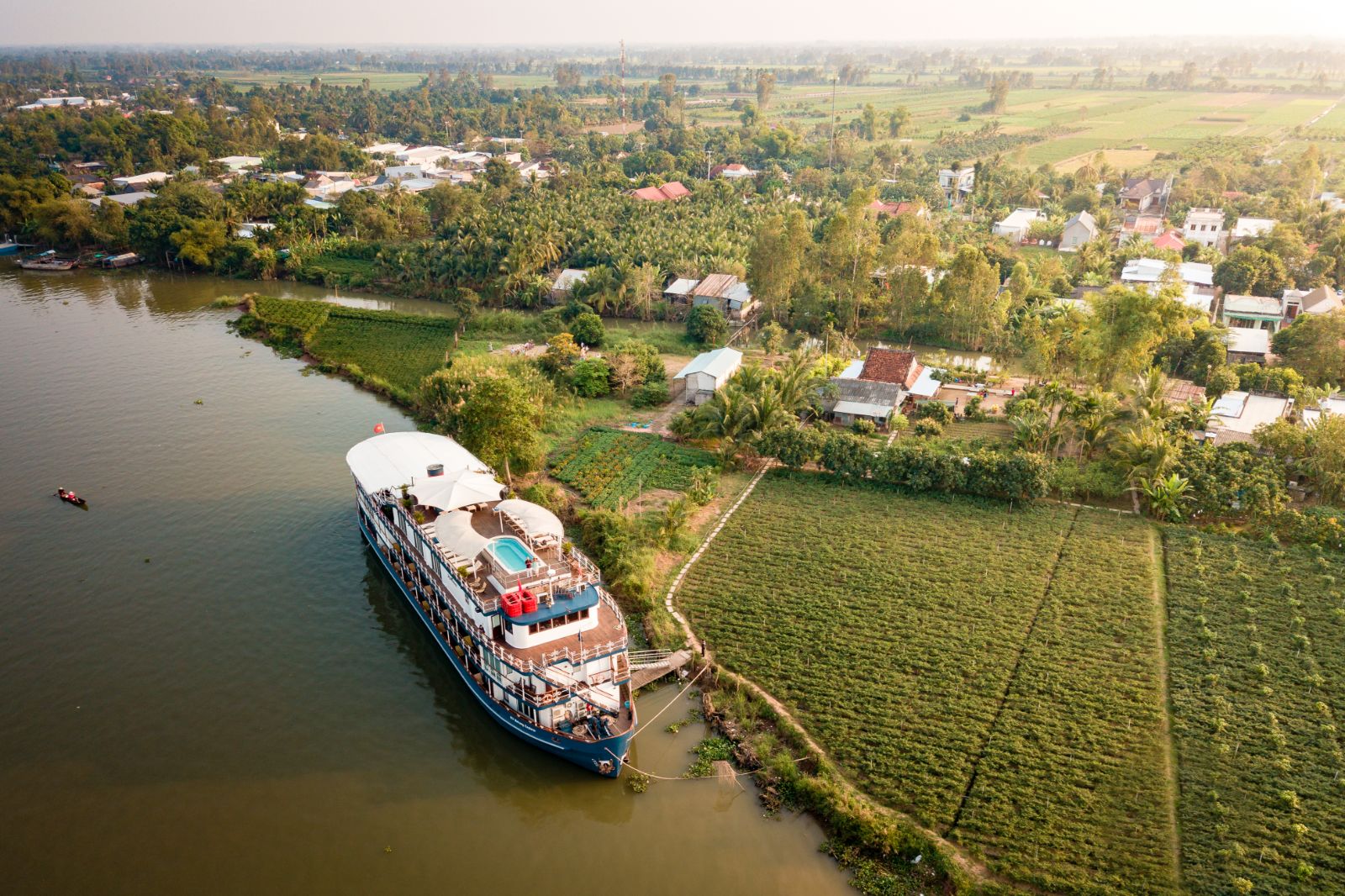 Aerial view of the Jayavarman Mekong River cruise in Vietnam