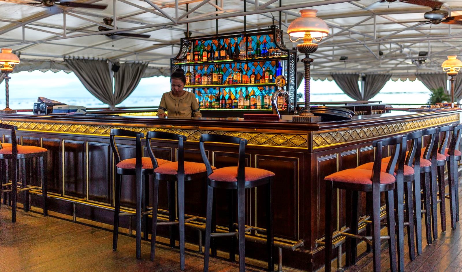 Bar onboard the Jayavarman Mekong River cruise in Vietnam