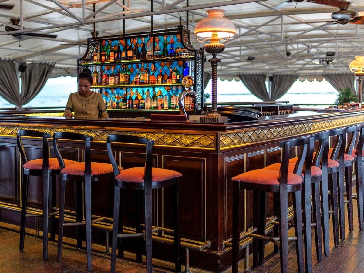 Bar onboard the Jayavarman Mekong River cruise in Vietnam