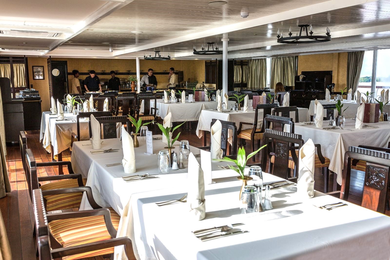 Dining hall onboard the Jayavarman Mekong River cruise in Vietnam