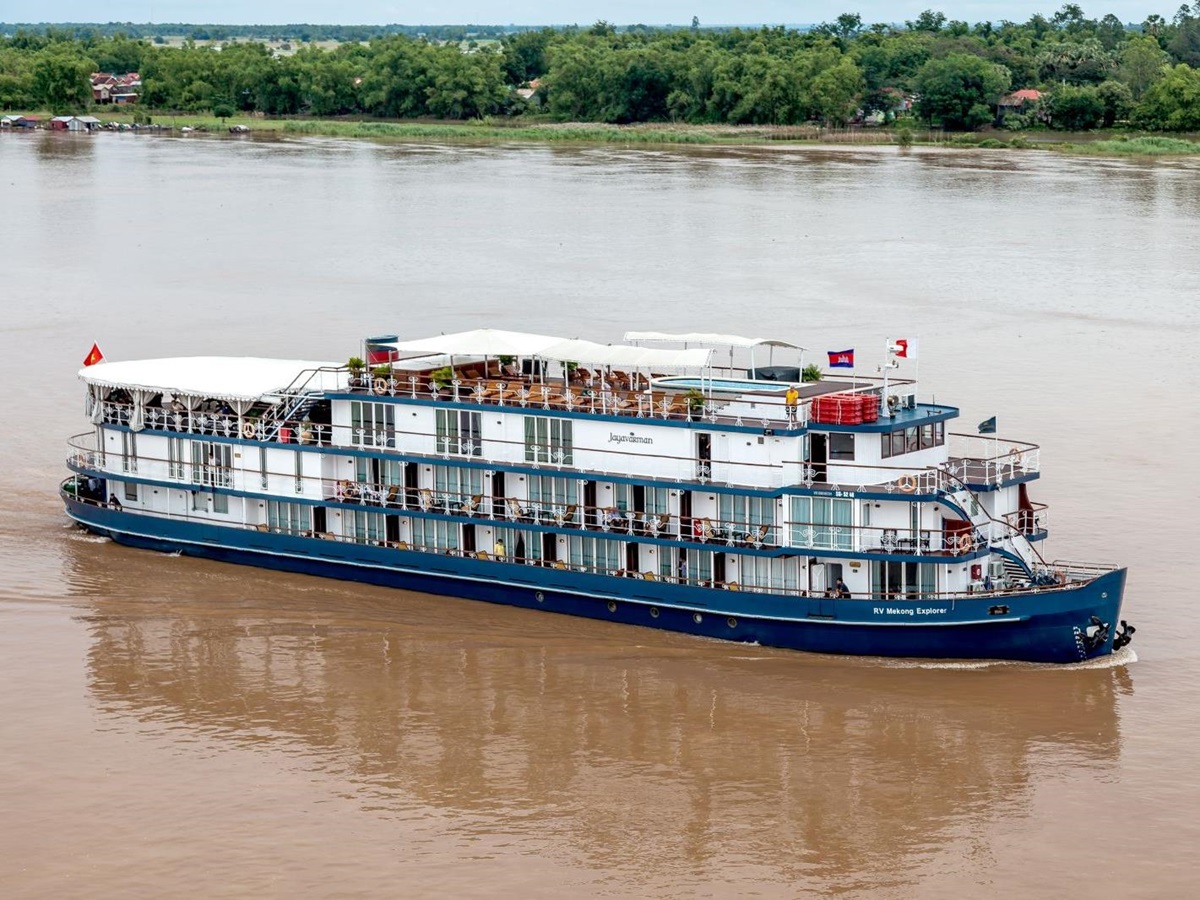 Exterior view of the Jayavarman Mekong River cruise in Vietnam