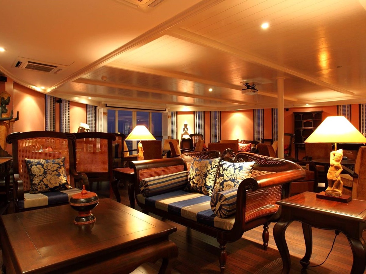 Lobby onboard the Jayavarman Mekong River cruise in Vietnam
