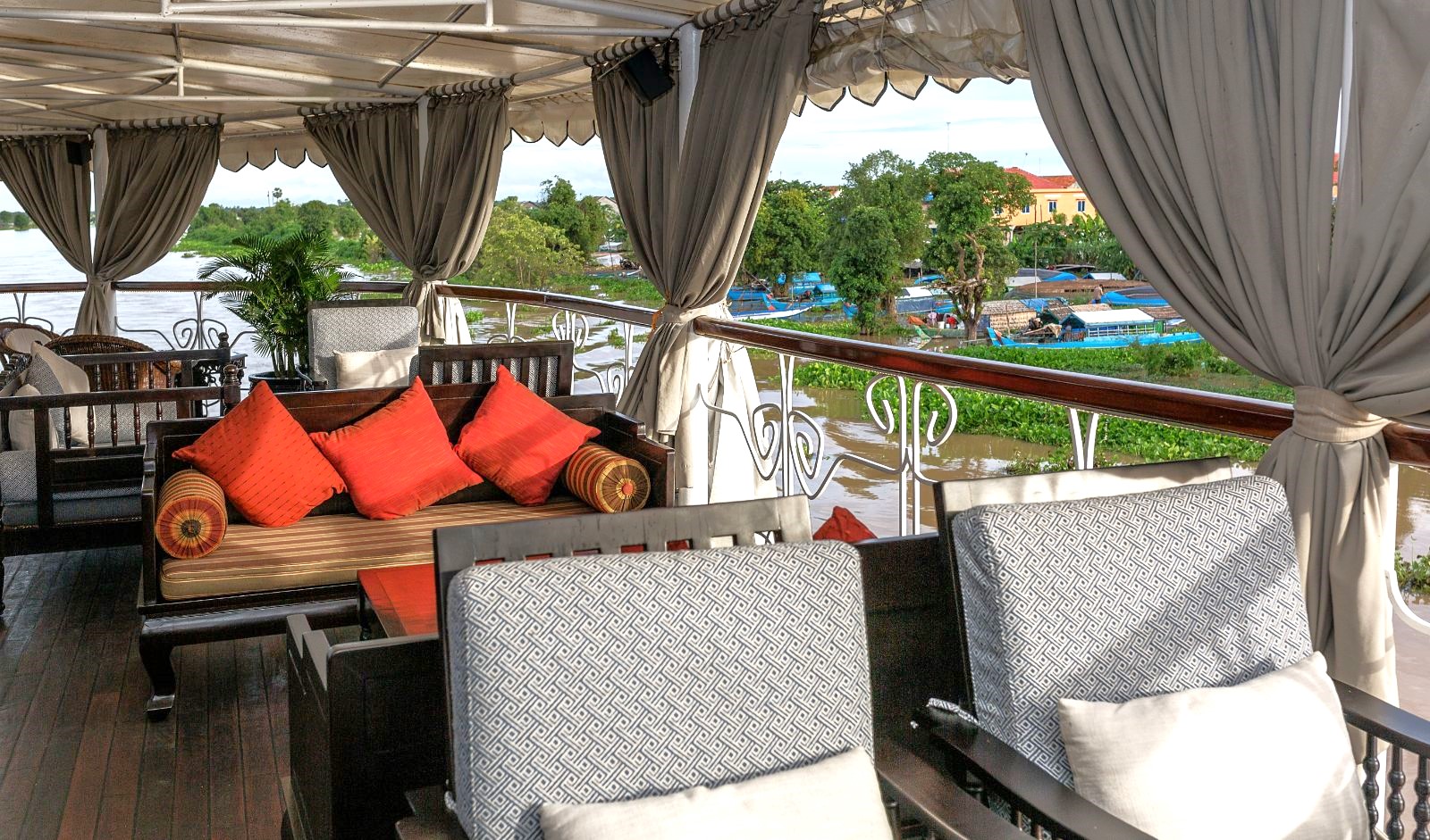 Lounge onboard the Jayavarman Mekong River cruise in Vietnam