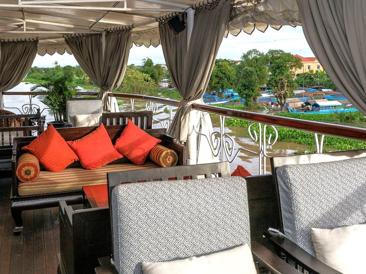 Lounge onboard the Jayavarman Mekong River cruise in Vietnam