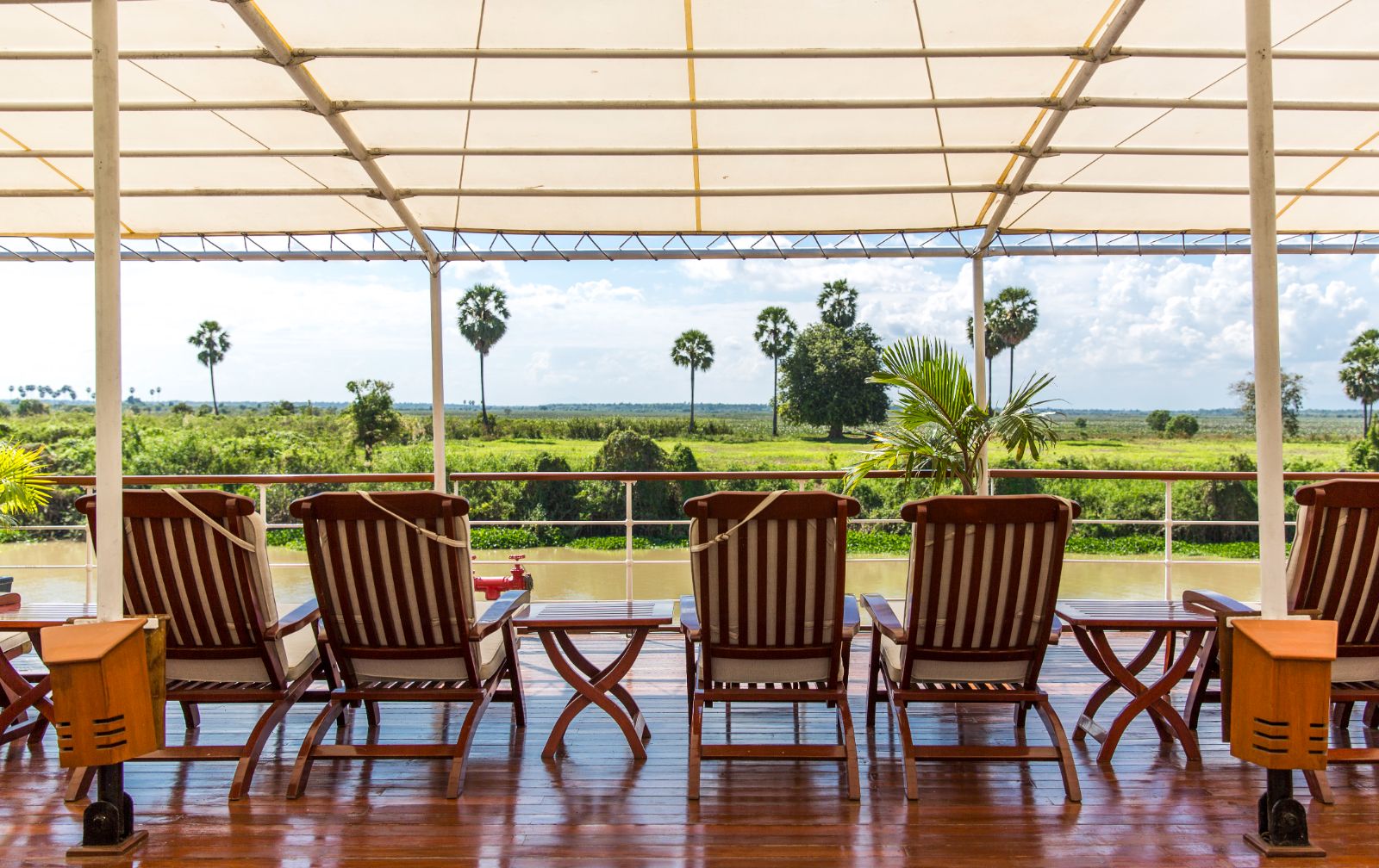 Seating on the deck of the RV Mekong Pandaw river cruise in Vietnam