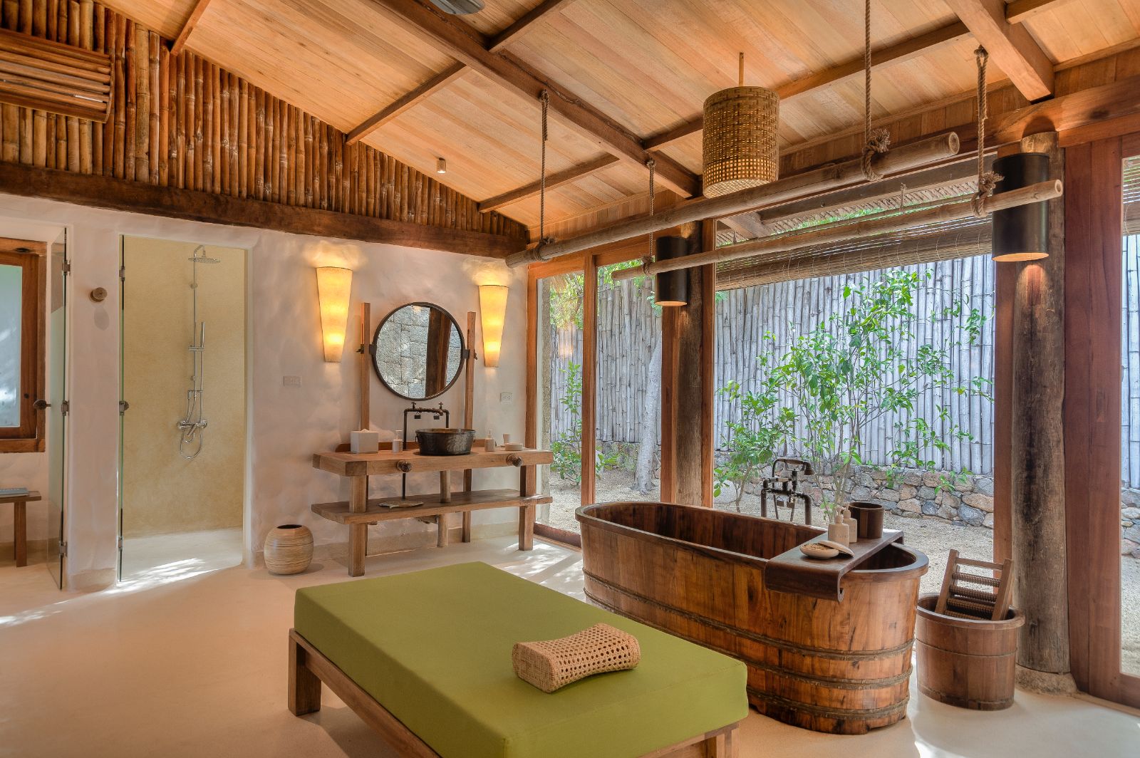 Bathroom with a bathtub in at beachfront pool villa at luxury resort Six Senses Ninh Van Bay