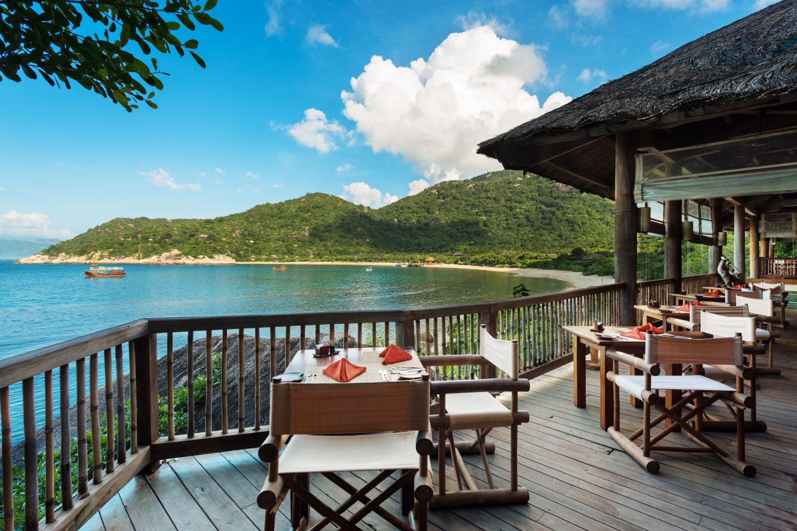 Dining by the bay restaurant at luxury resort Six Senses Ninh Van Bay