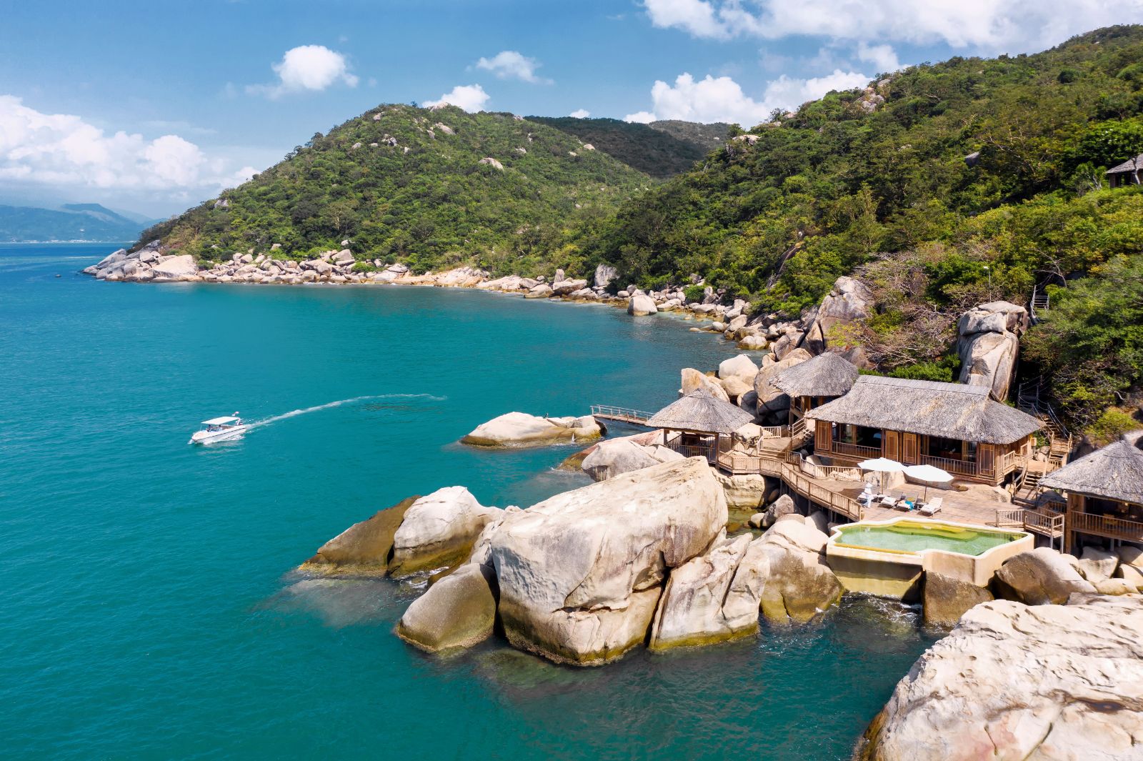 Aerial view of the Rock Retreat at luxury resort Six Senses Ninh Van Bay