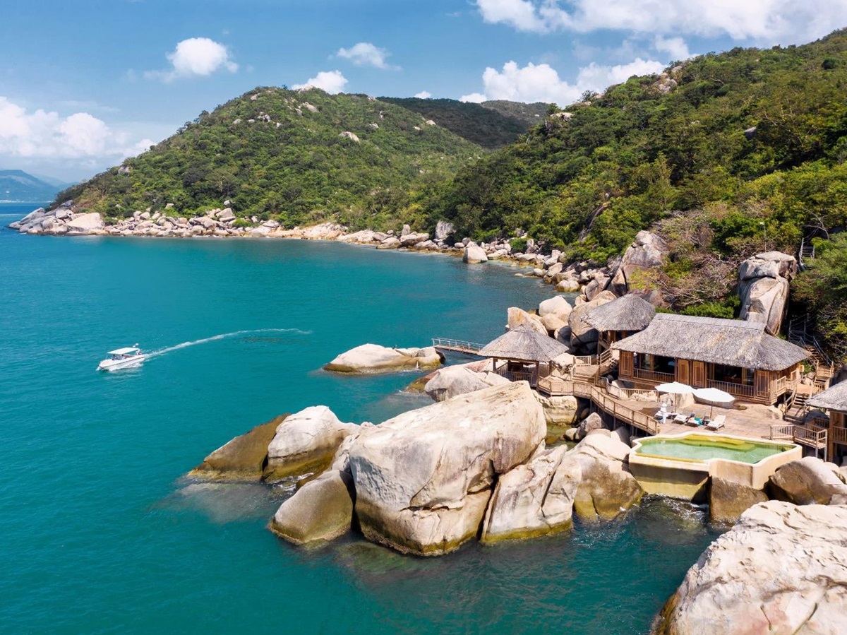 Aerial view of the Rock Retreat at luxury resort Six Senses Ninh Van Bay