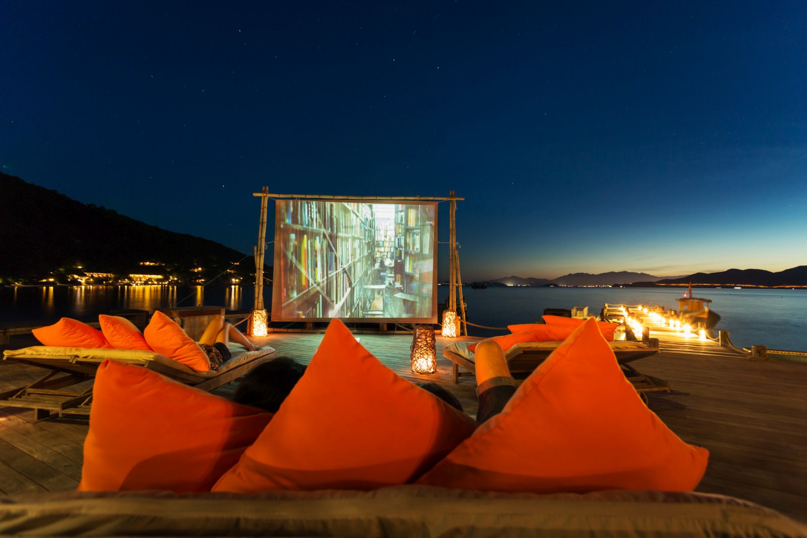 Open air beach cinema at Six Senses Ninh Van Bay Vietnam
