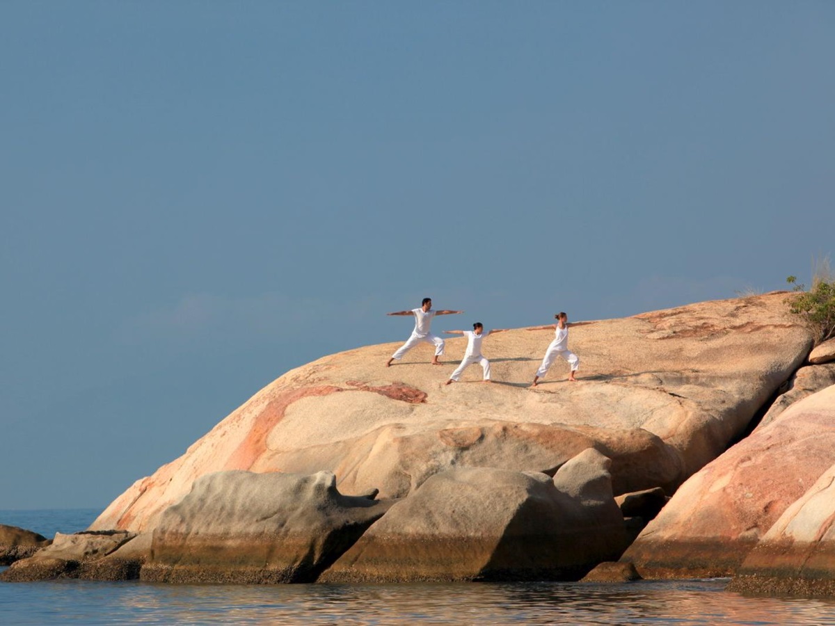 Yoga on the beach at Six Senses Ninh Van Bay Vietnam