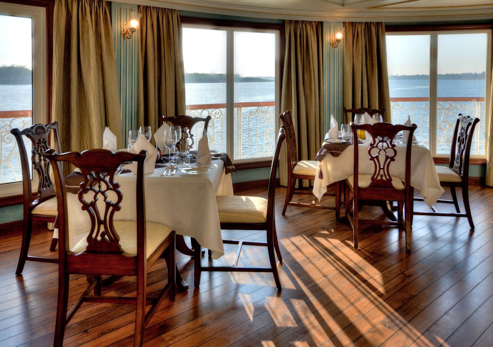Dining hall onboard The Jahan Mekong River cruise in Vietnam
