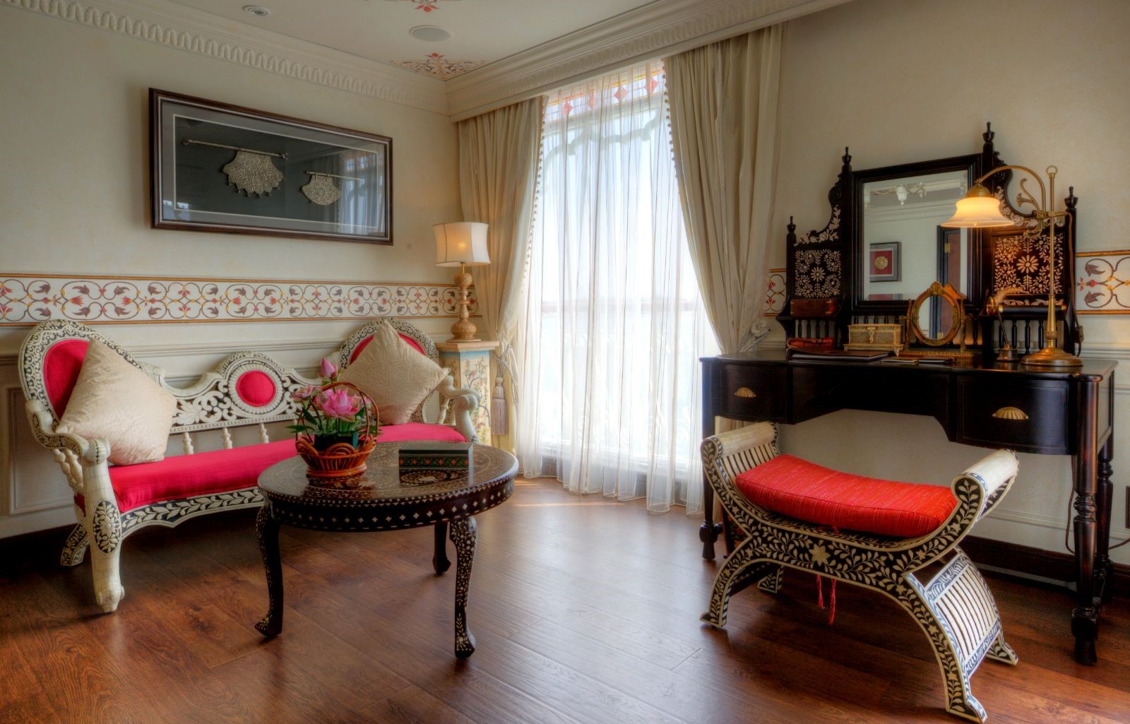Taj Suite living area onboard The Jahan Mekong River cruise in Vietnam