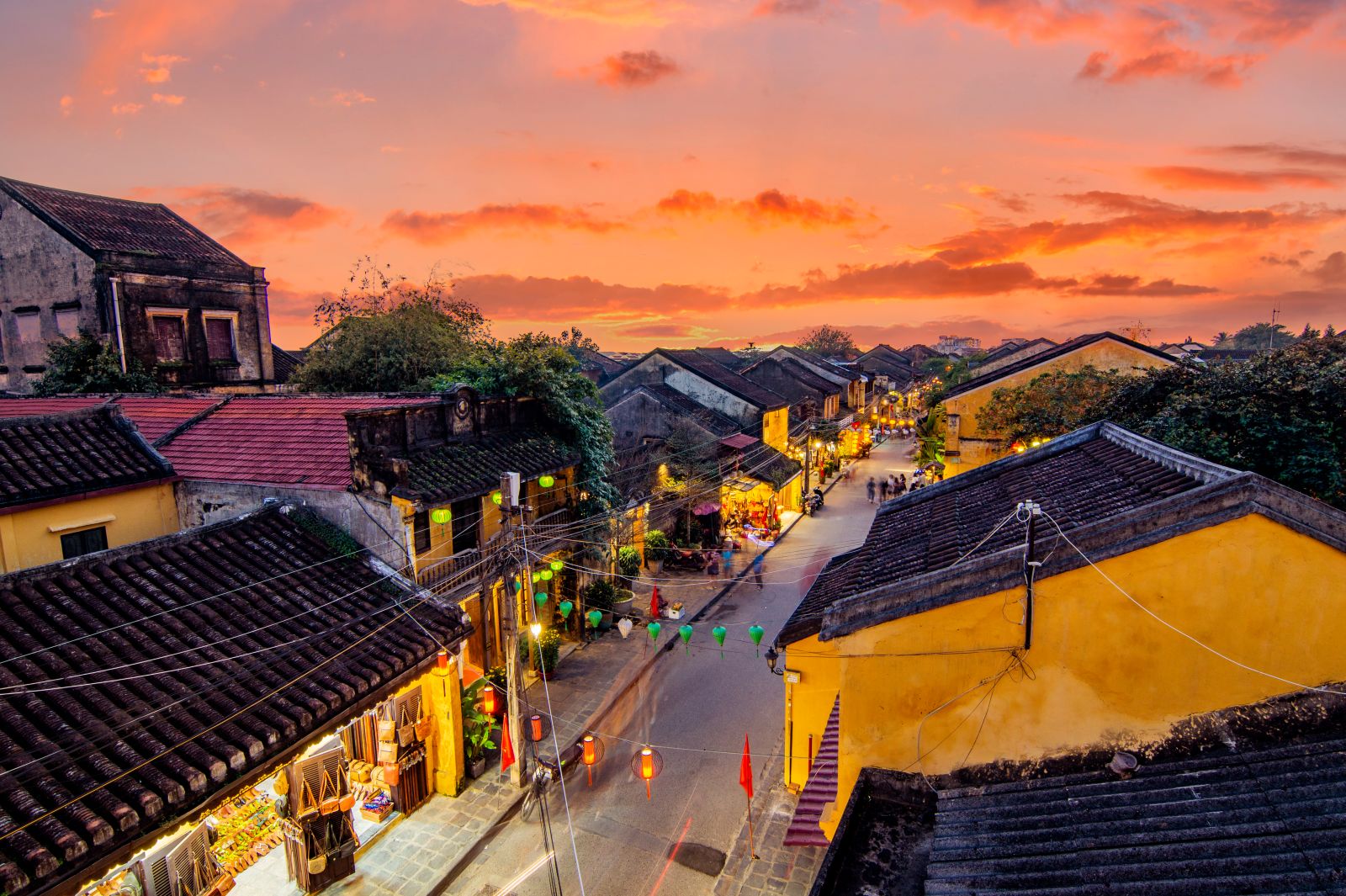 Aerial view of Hoi An streets in the evening