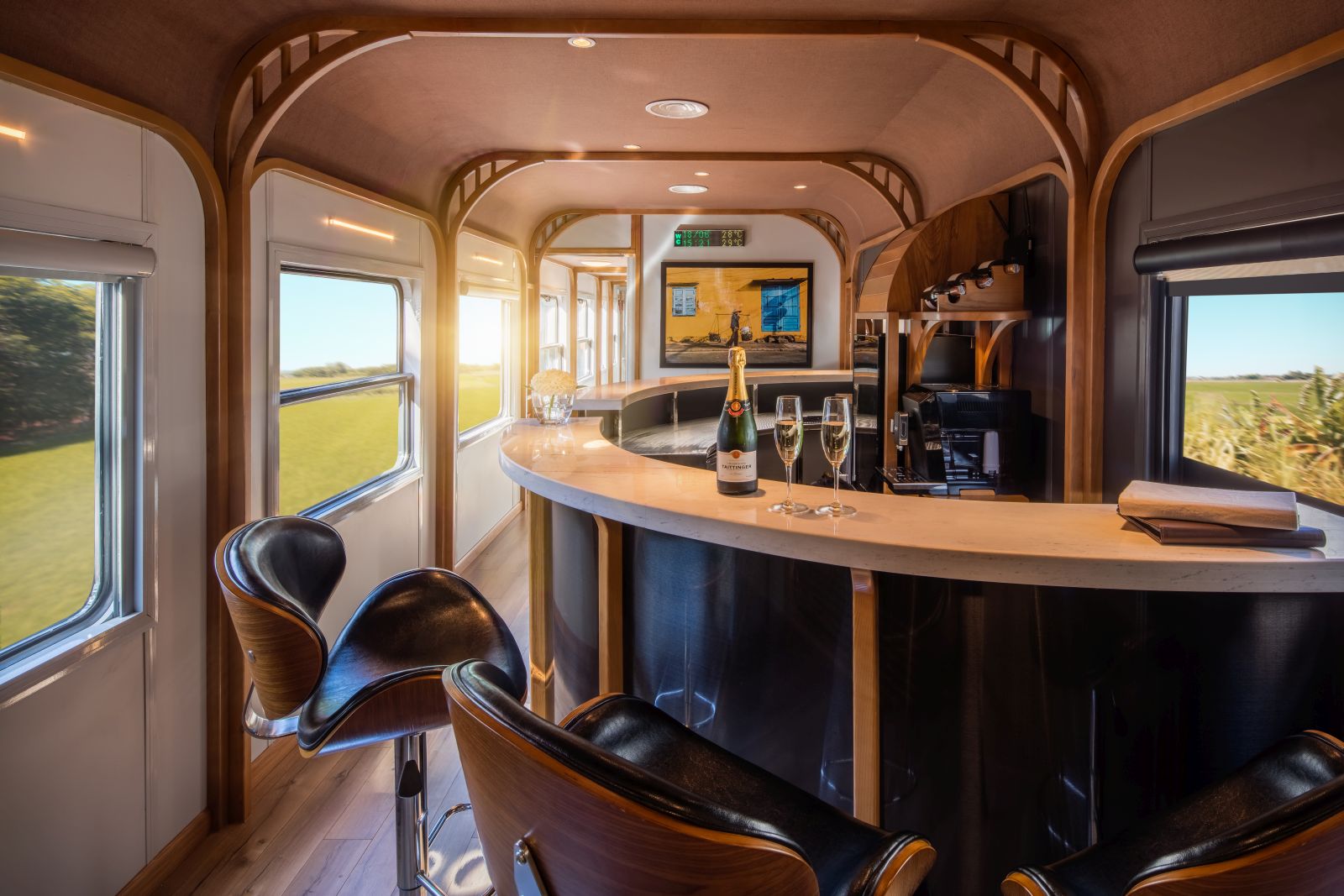 The bar carriage of Anantara's Vietage luxury train in Vietnam