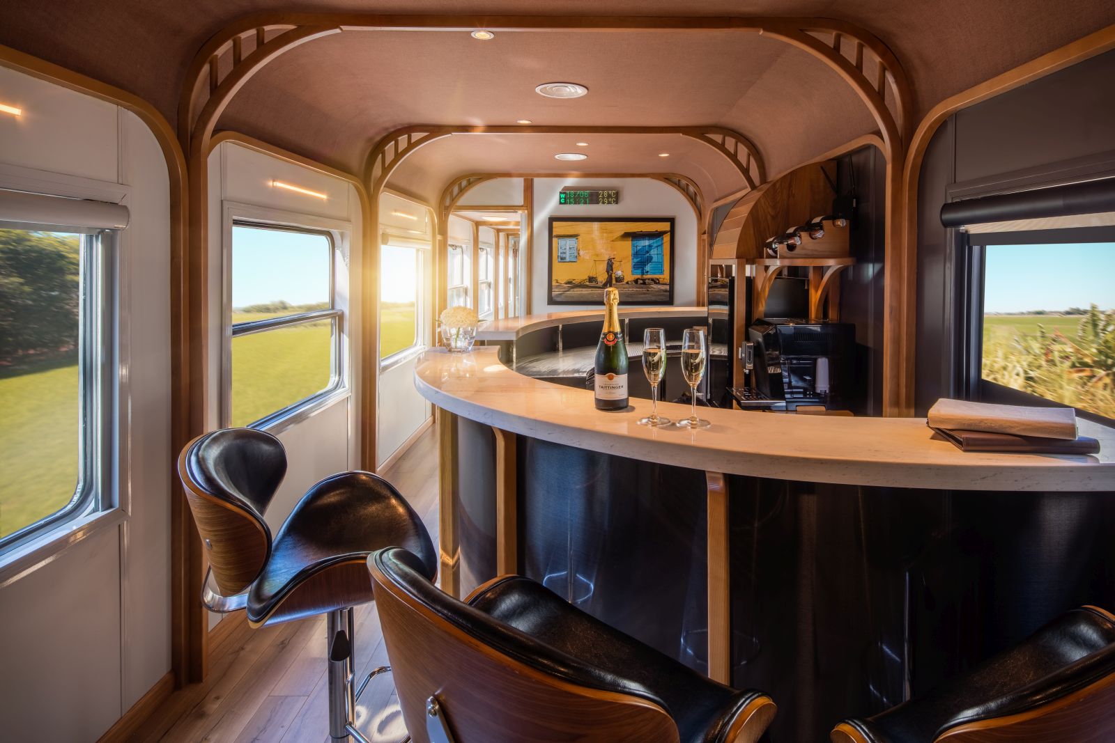 The bar carraige of Anantara's VietAge luxury train in Vietnam