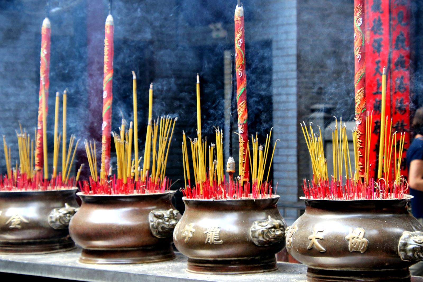 Incense burning outside a temple in Vietnam