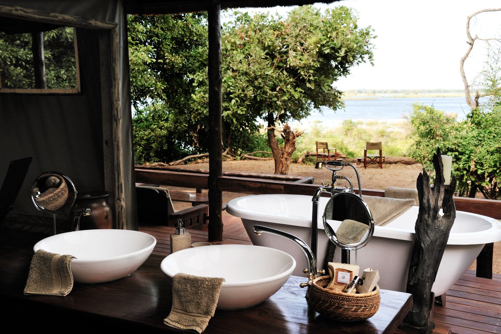 Open air bathroom at Chiawa Camp in Zambia  