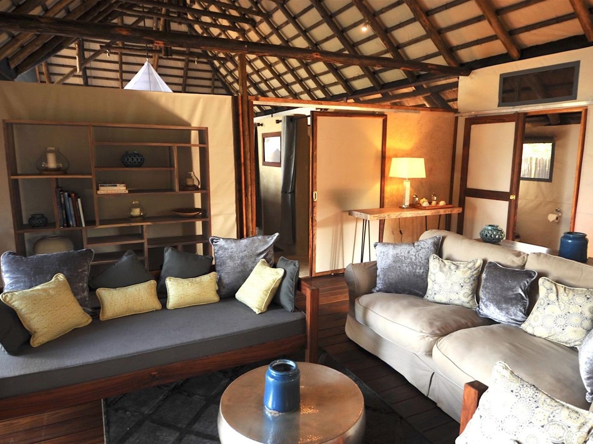 Safari suite sitting room at Chiawa Camp in Zambia