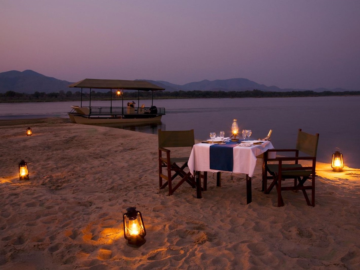 Sandbar dinner at Chiawa Camp in Zambia