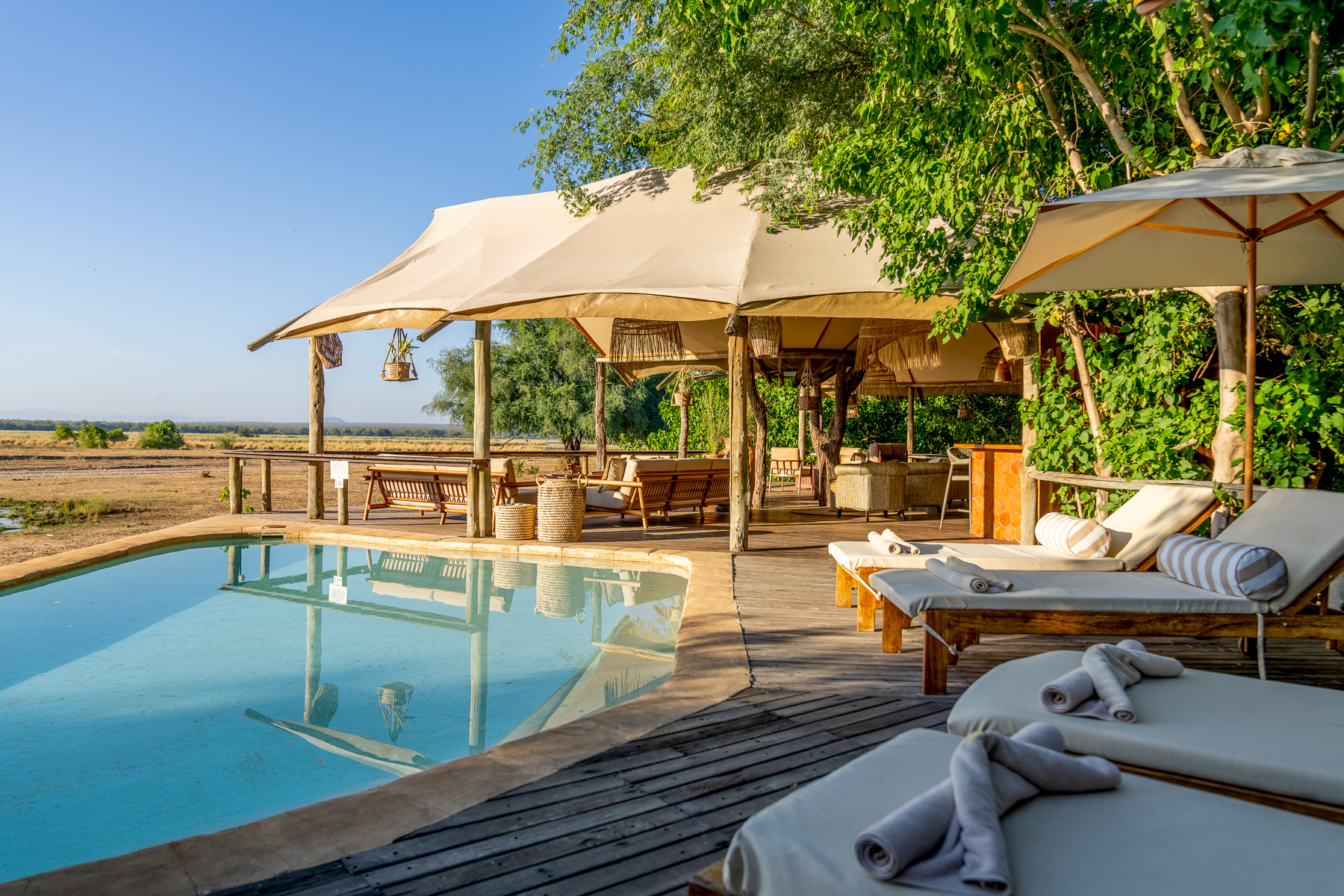 Swimming pool on the Mushika Deck at Dulini Anabezi in the Lower Zambezi National Park