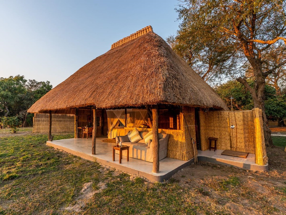 Exterior of luxury chalet at Kakuli Bush Camp in Zambia's South Luangwa National Park