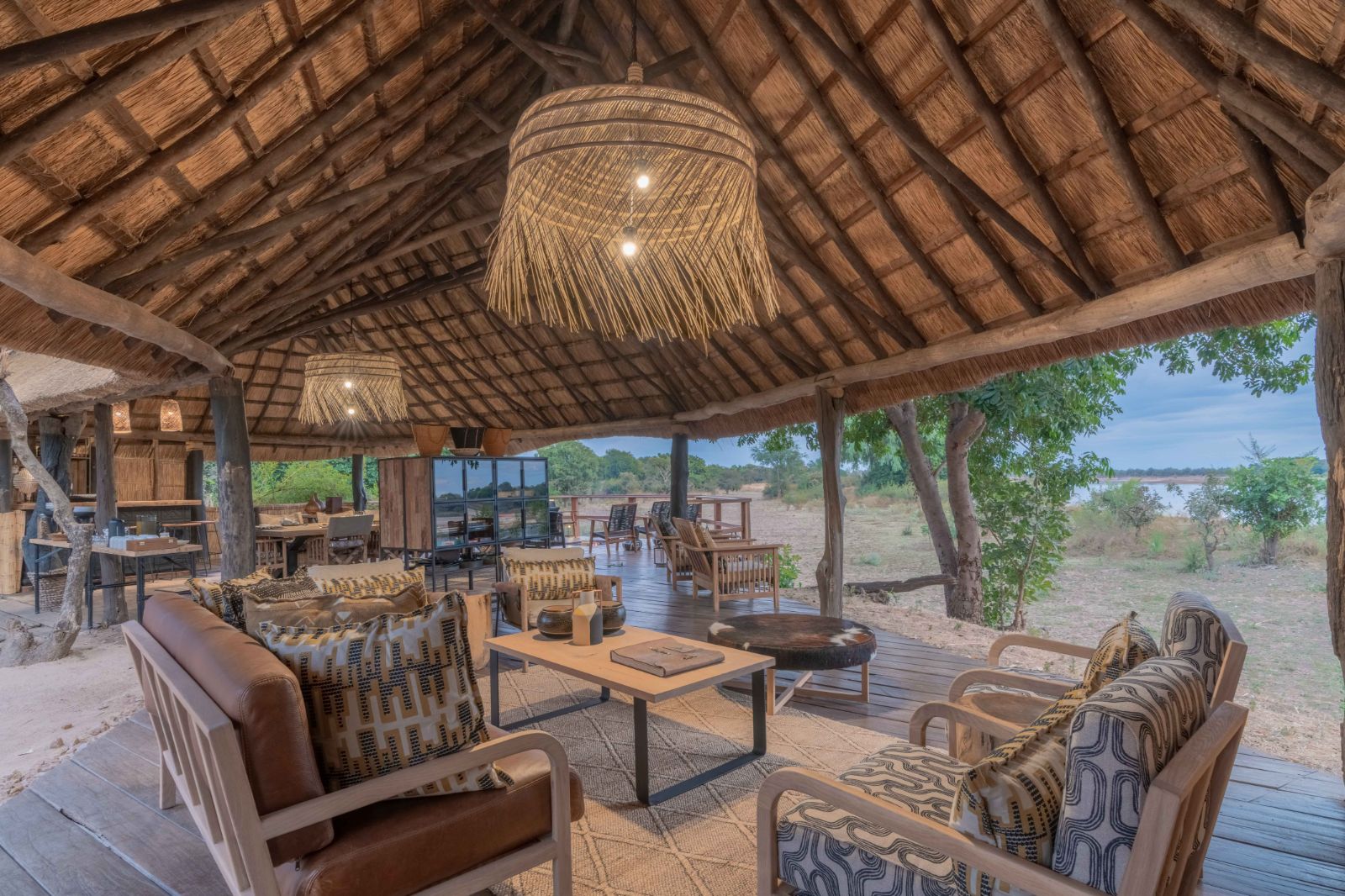 Lounge area overlooking the river at Kakuli Bush Camp in Zambia's South Luangwa National Park