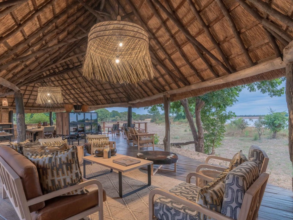 Lounge area overlooking the river at Kakuli Bush Camp in Zambia's South Luangwa National Park