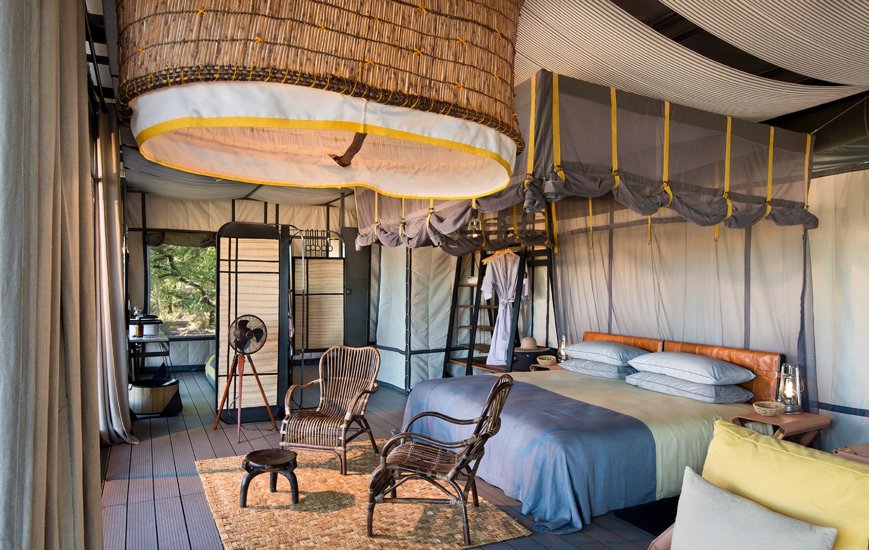 A bedroom at King Lewanika Lodge