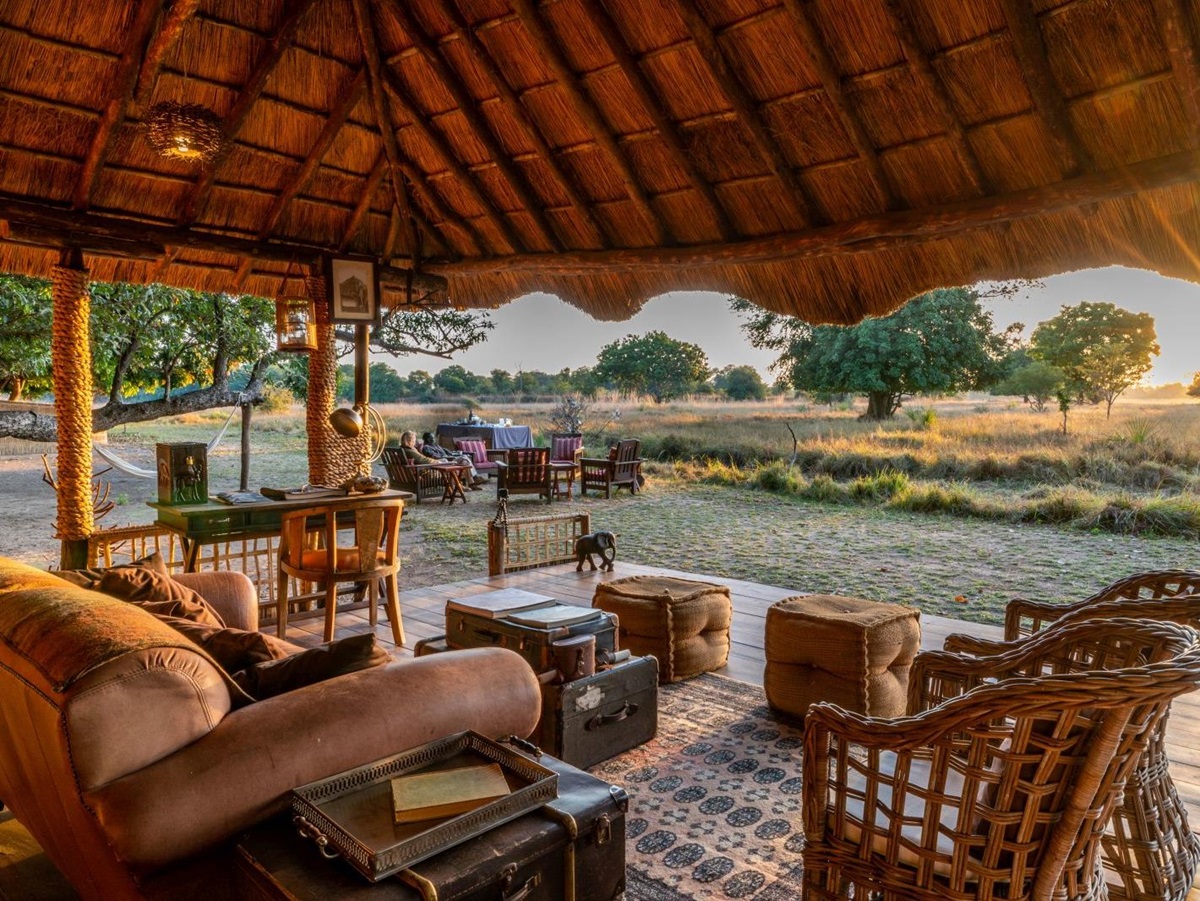 View from the lounge area at luxury safari camp Luwi Bush Camp in Zambia