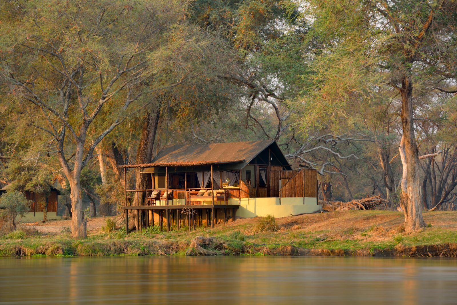 View of Old Mondoro from across the river in the Lower Zambezi National Park