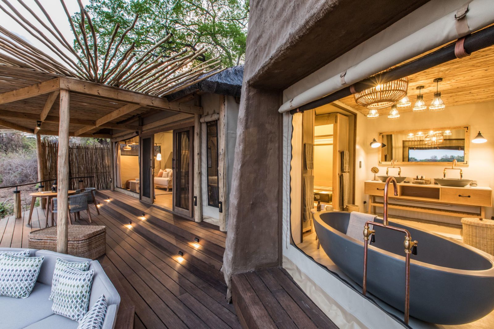 Bath and deck at Puku Ridge camp in the South Luangwa National Park