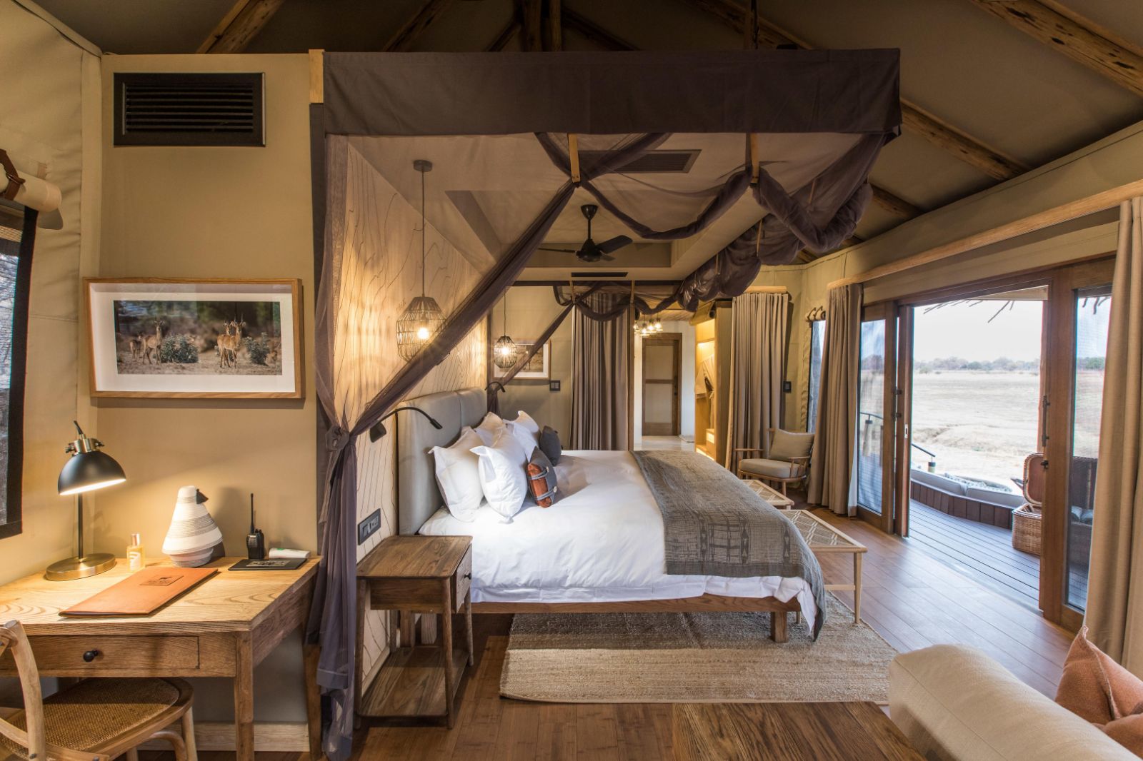 Guest tent bedroom at Puku Ridge camp in the South Luangwa National Park