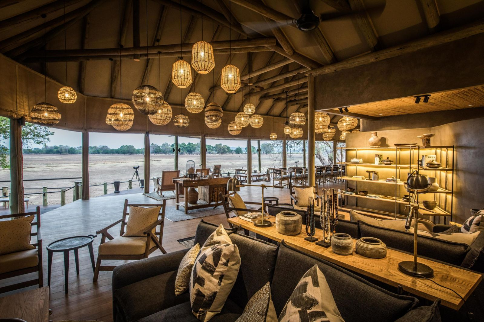 Main area and bar at Puku Ridge camp in the South Luangwa National Park