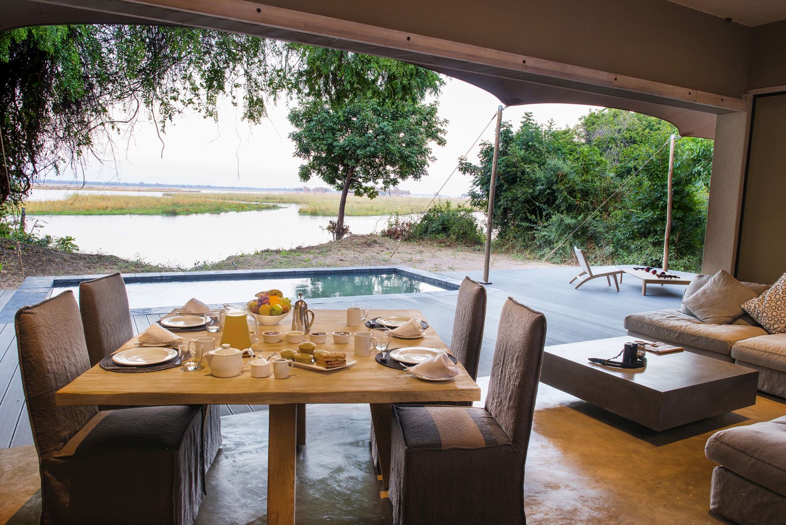 Dining in Kigelia House at Sausage Tree Camp in Zambia 