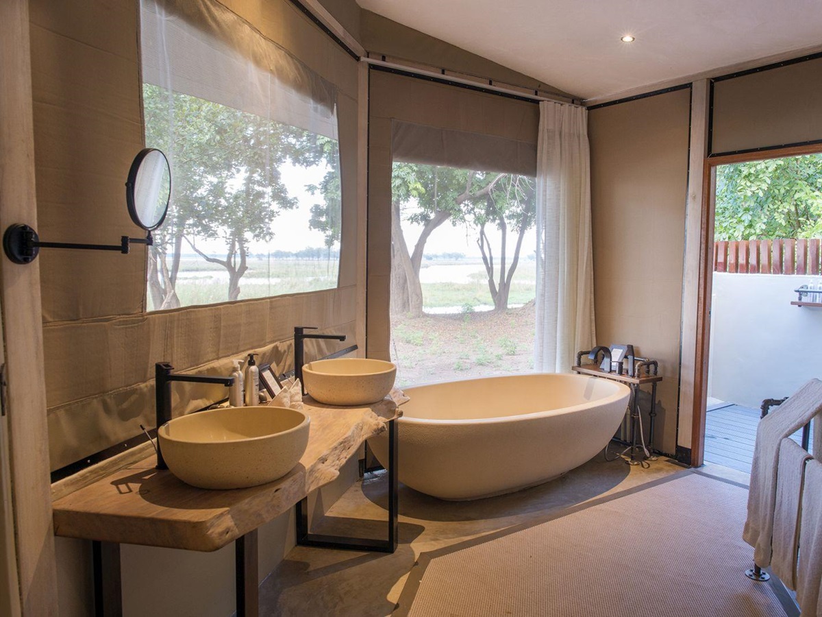 Luxury suite bathroom at Sausage Tree Camp in Zambia