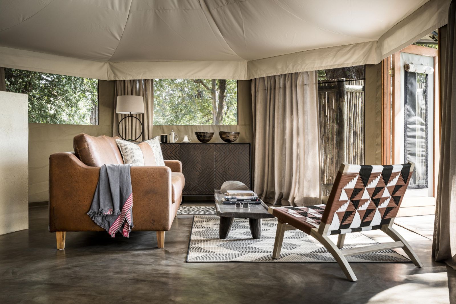 Guest tent living room at Sungani camp in the South Luangwa National Park