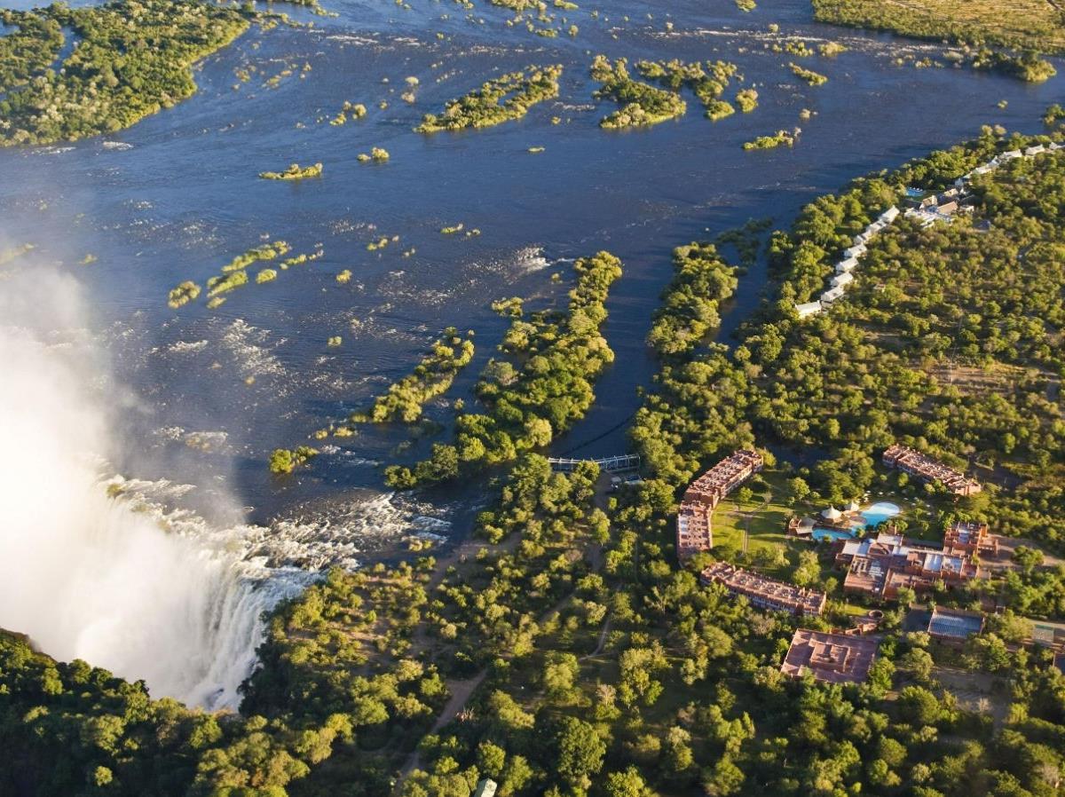 Aerial view of The Royal Livingstone at Victoria Falls in Zambia