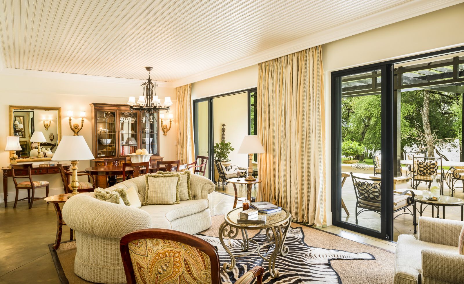 Guest lounge area at The Royal Livingstone at Victoria Falls in Zambia