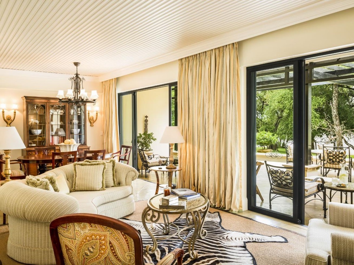 Guest lounge area at The Royal Livingstone at Victoria Falls in Zambia