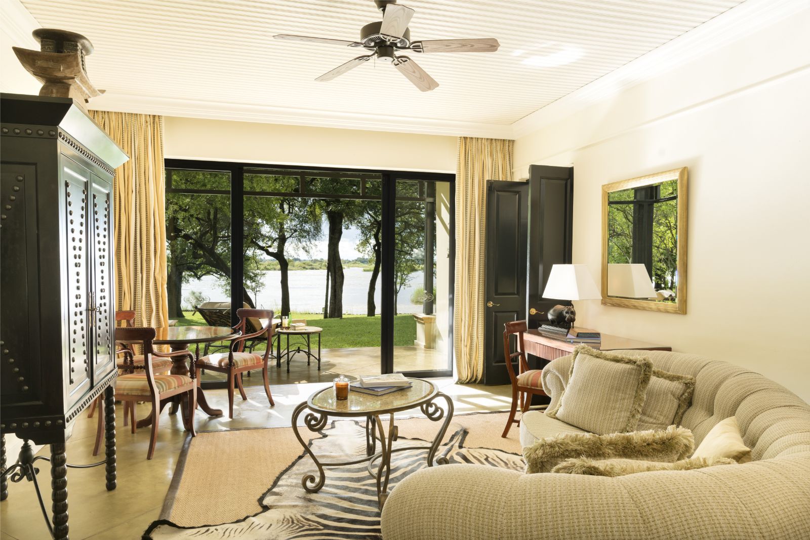 Guest lounge within The Royal Livingstone at Victoria Falls in Zambia