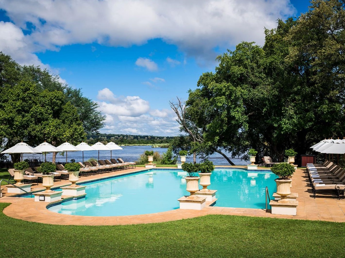 Swimming pool at The Royal Livingstone at Victoria Falls in Zambia
