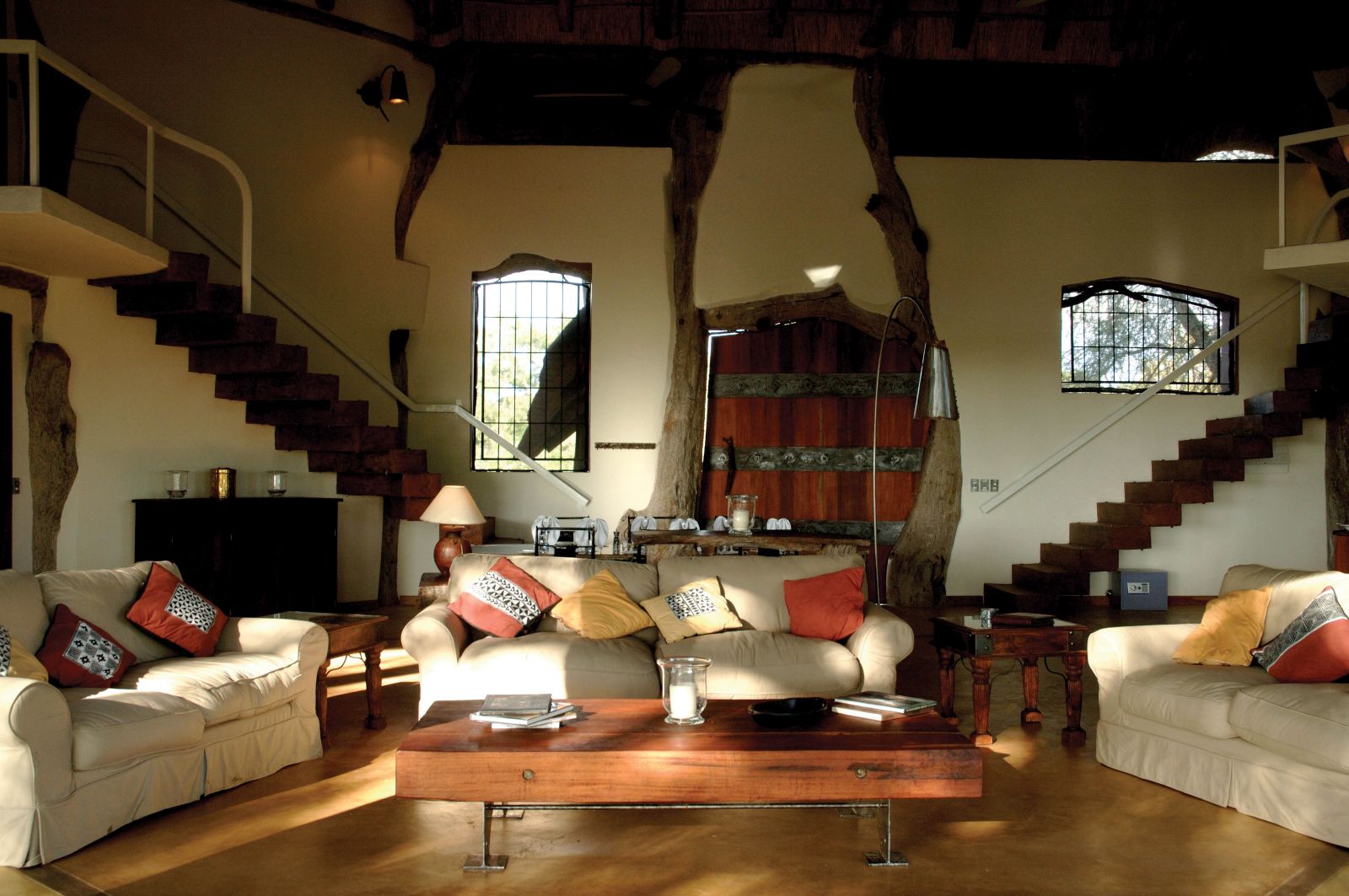 Open lounge area of the Luangwa Safari House in Zambia