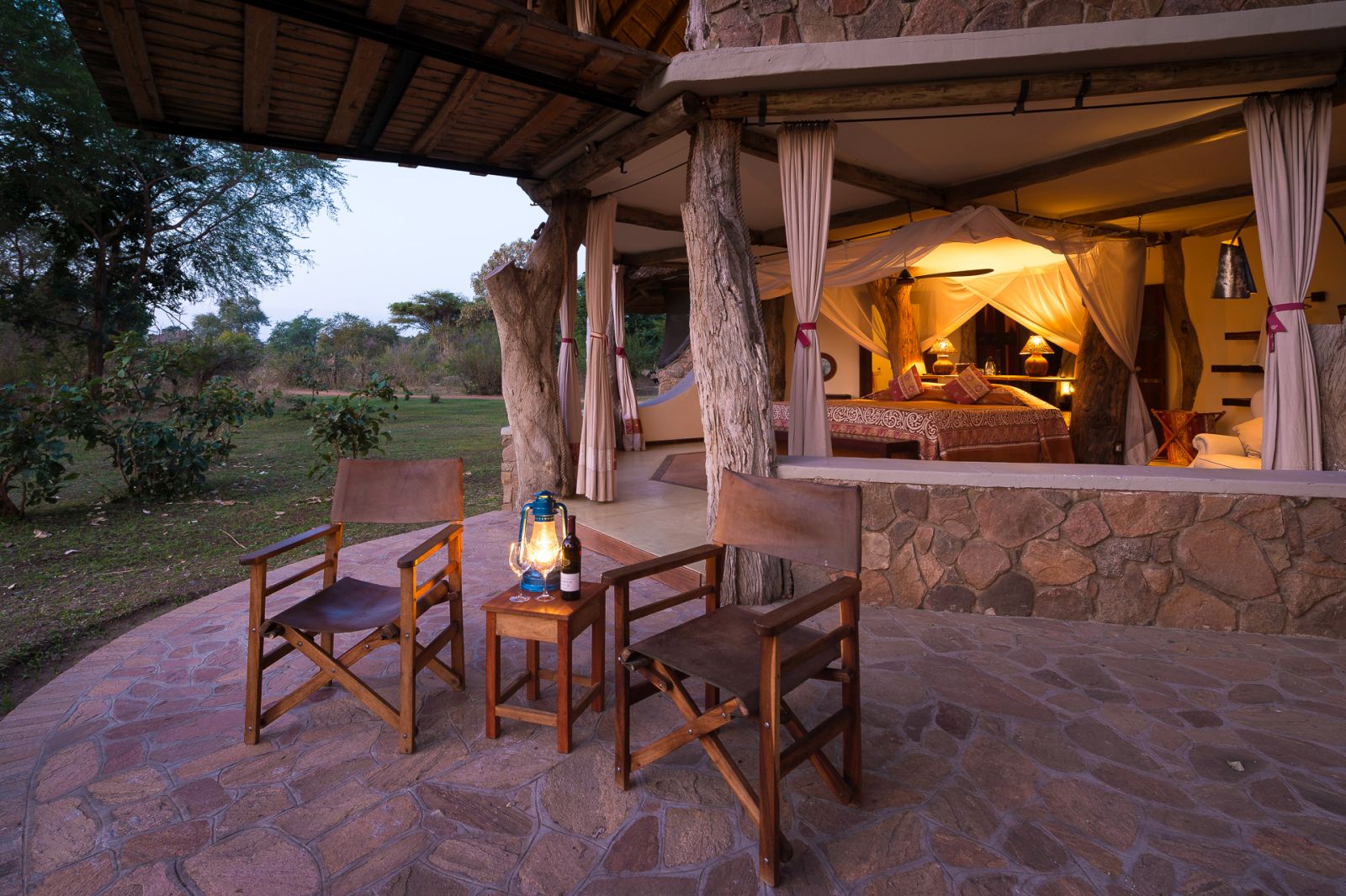 Outdoor terrace at the Luangwa Safari House in Zambia