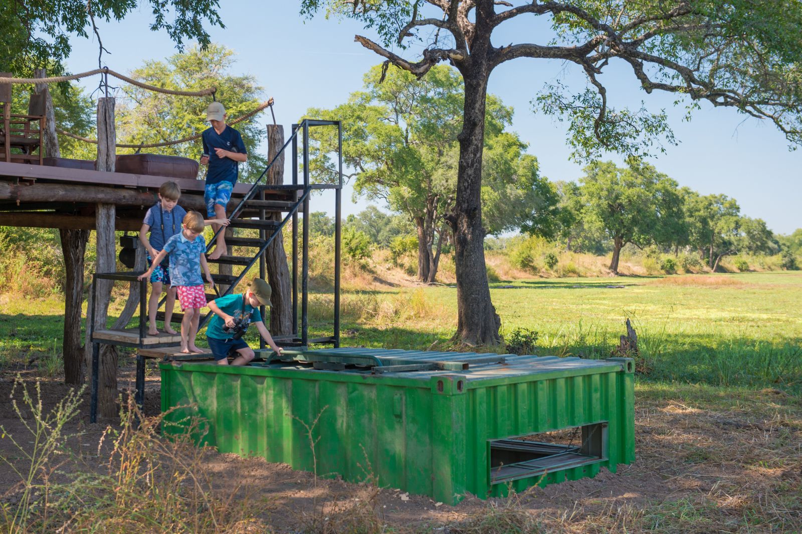 Children going to discover wildlife in the hide at the Luangwa Safari House in Zambia