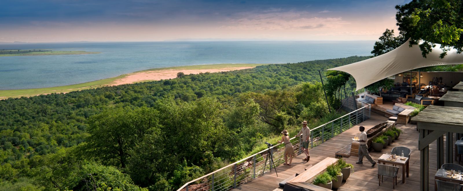 View from luxury safari lodge Bumi Hills in Zimbabwe over Lake Kariba