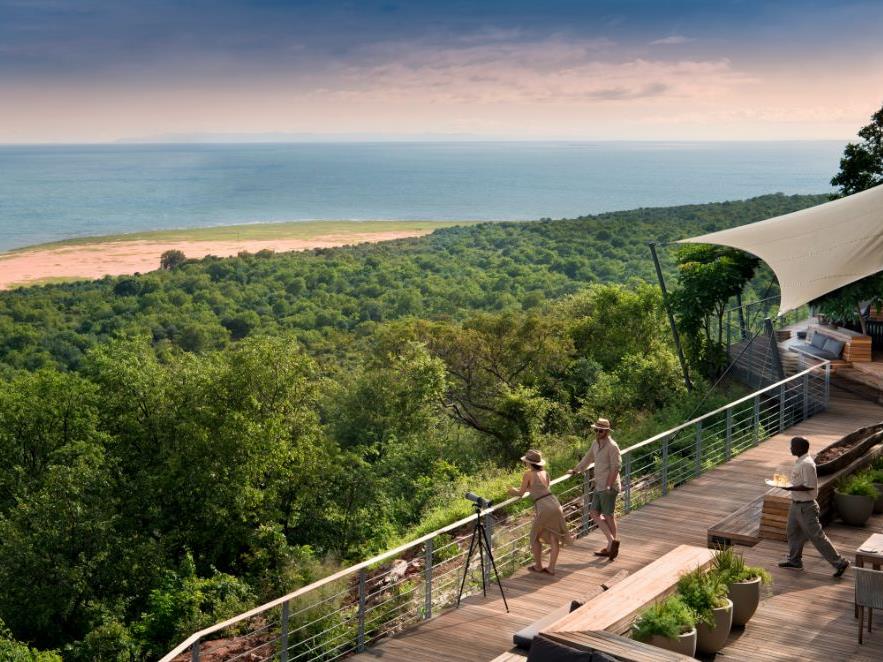 View from luxury safari lodge Bumi Hills in Zimbabwe over Lake Kariba