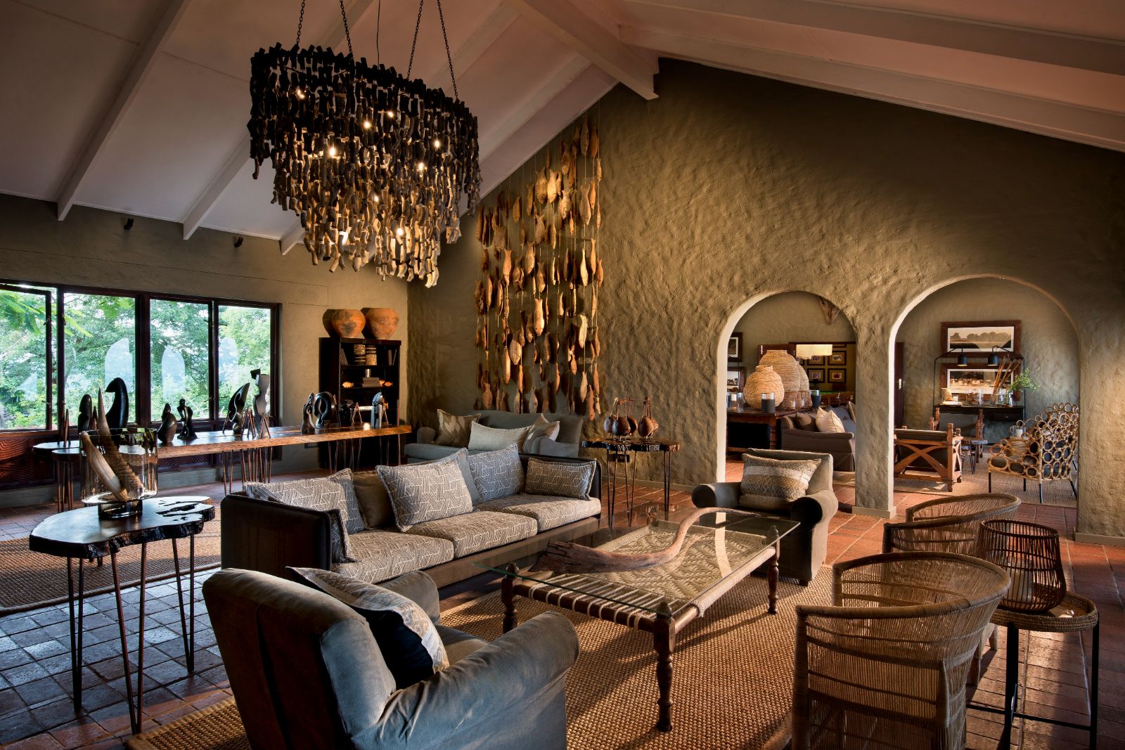 Lounge area in the main mess at luxury safari lodge Bumi Hills in Zimbabwe