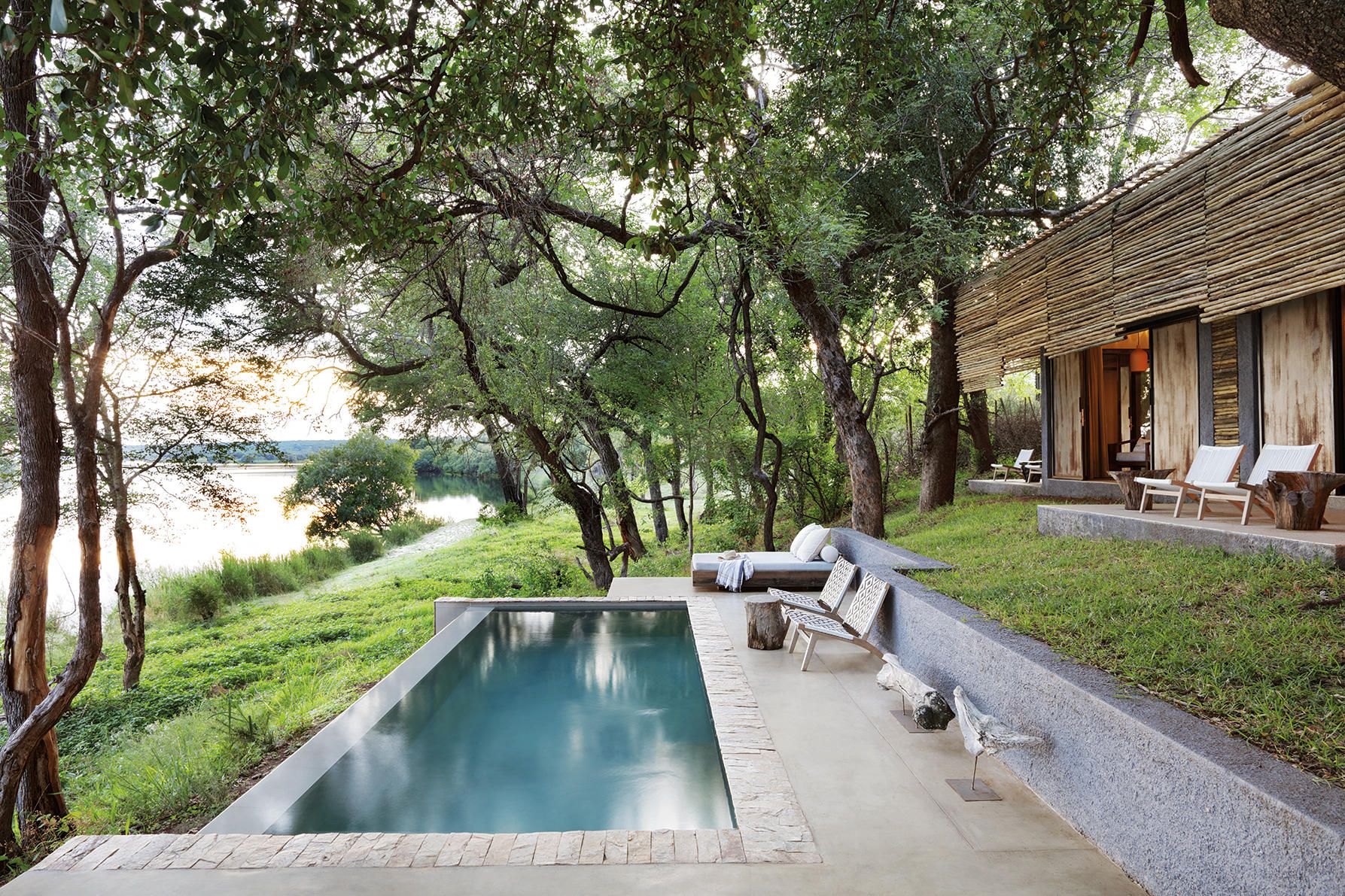 Swimming pool overlooking the Zambezi River at Matetsi Victoria Falls lodge