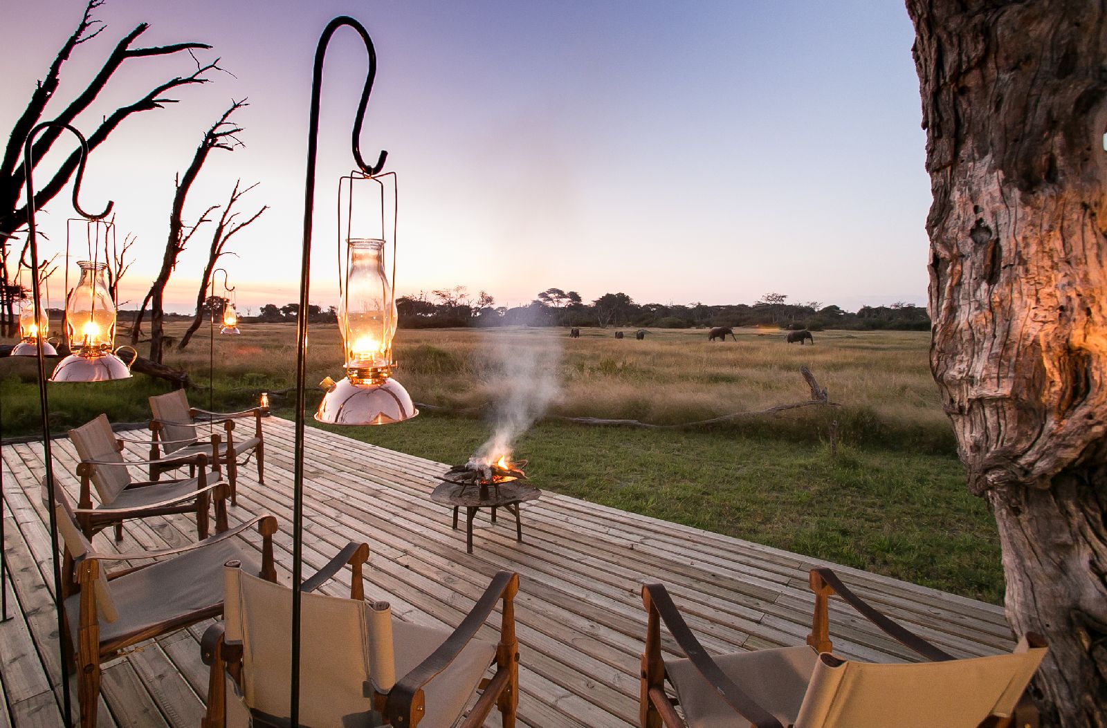 Sunset over the Hwange plains at The Hide safari lodge Zimbabwe